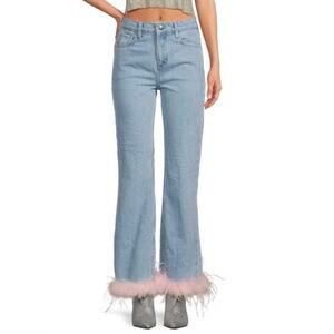 Gianni Bini Nastia Liukin Anna straight leg denim pink feather blue Jean pants